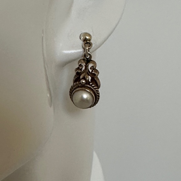925 sterling silver real Perl Pearl Drop Earrings - Picture 6 of 7